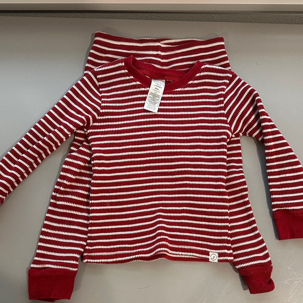 Kids Red & White Striped Long-Sleeve Pajama Top by